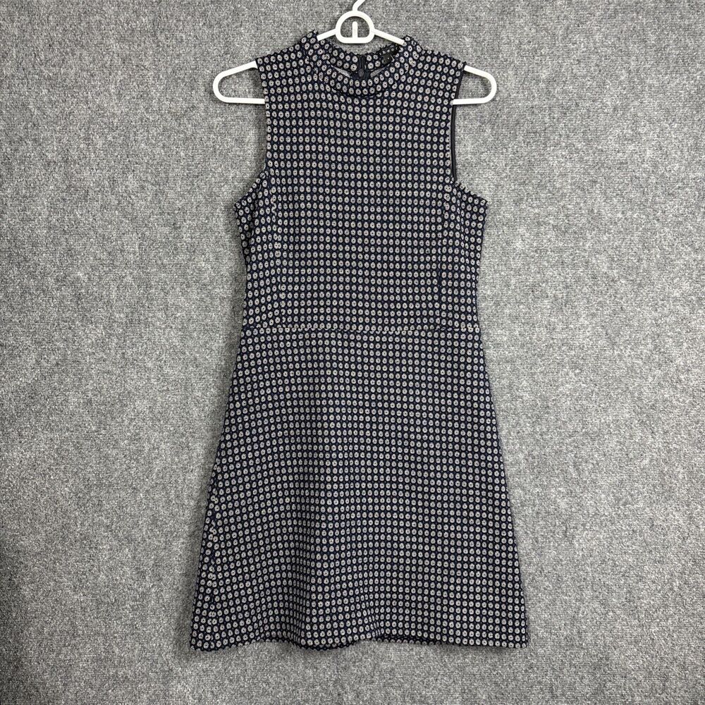 Theory Seraon Palmetto Knit Dress Womens Size 4 Navy Blue Geometric Money - Picture 1 of 9